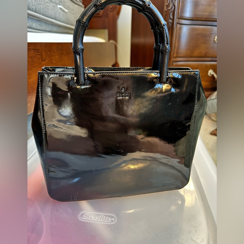 Gucci Patent Leather Bamboo Handle Tote – Black – Authentic – Early 2000s
